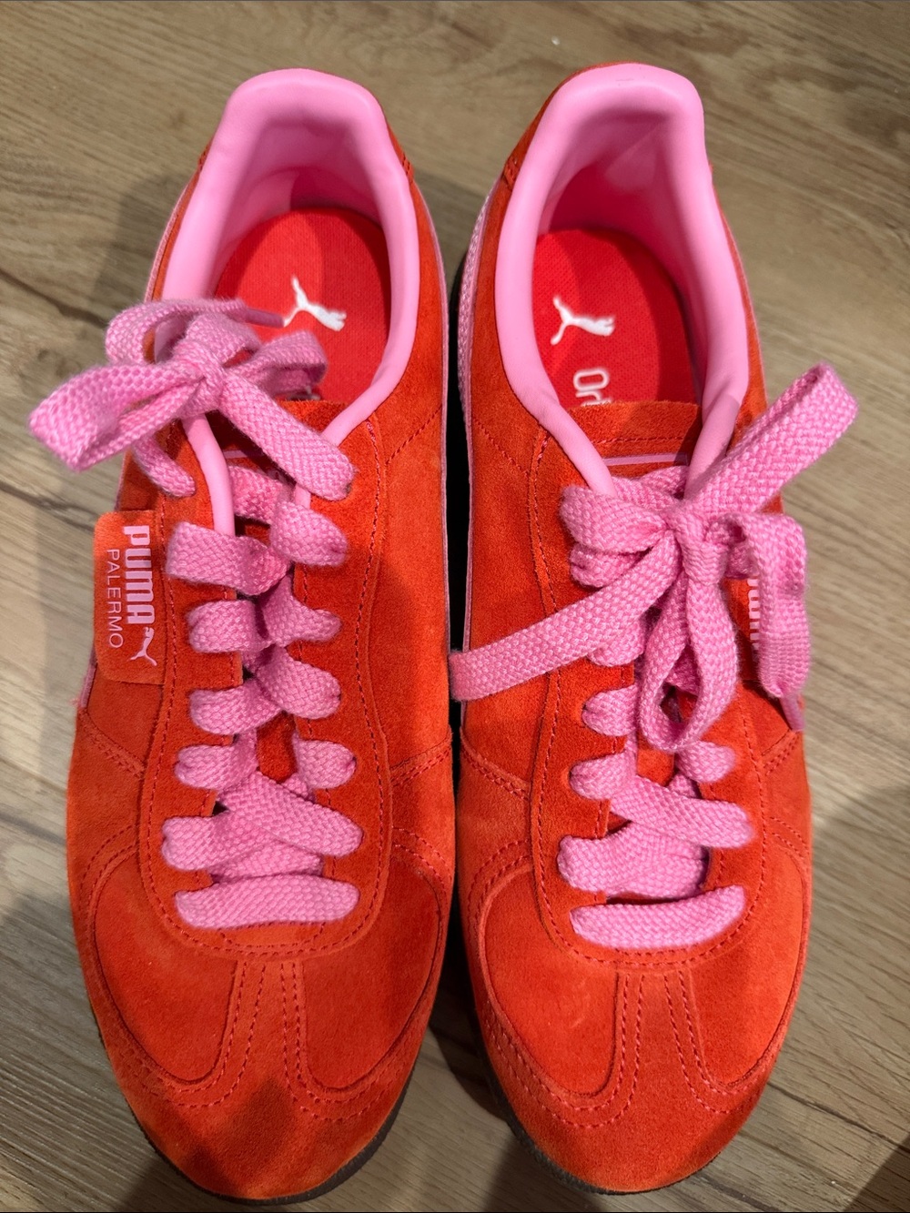 GORGEOUS Puma Suede Sneakers in Red-Orange with Pink Accents